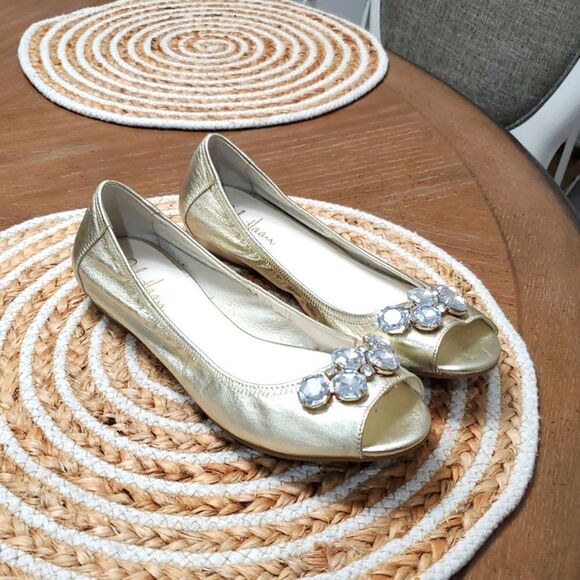 Cole Haan Air Tali Jewel Embellished Leather Open Toe Ballet Flats Size 8.5B - Picture 1 of 12